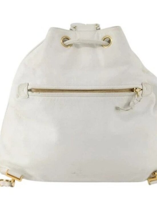 CHANEL Backpack Leather White Gold CC Auth gh1739 main image 16